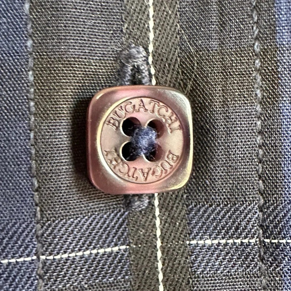 Bugatchi Mens Dress Shirts Black and Blue Plaid Contrast Cuff Print Size XL - Picture 8 of 12